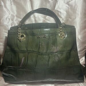 Kate Spade Olive Croc-Embossed Tote with Gold Accents